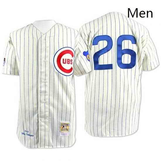 Mens Mitchell and Ness Chicago Cubs 26 Billy Williams Replica White Throwback MLB Jersey